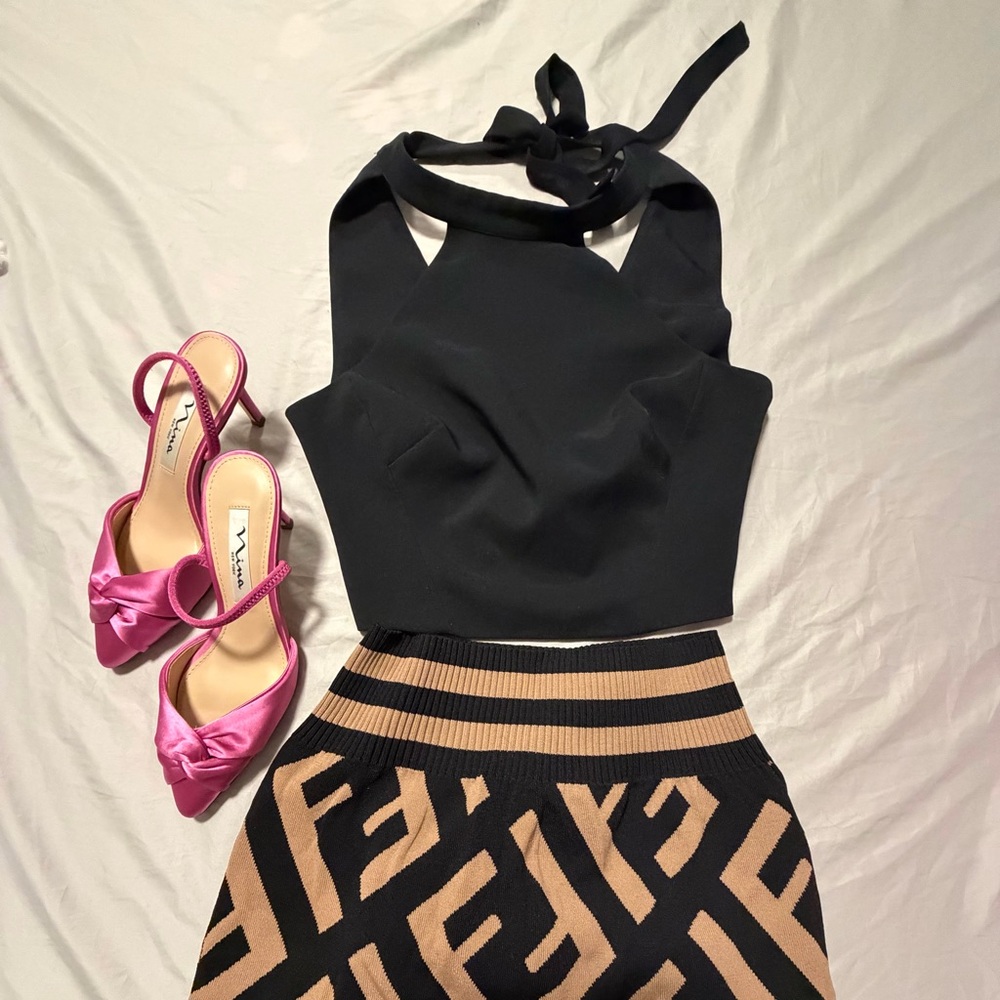 Bebe Black open back Crop Top